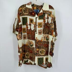 Pacific Blue Mens Shirt Size L Hawaiian Hula Tiki Lounge Novelty Aloha Casual